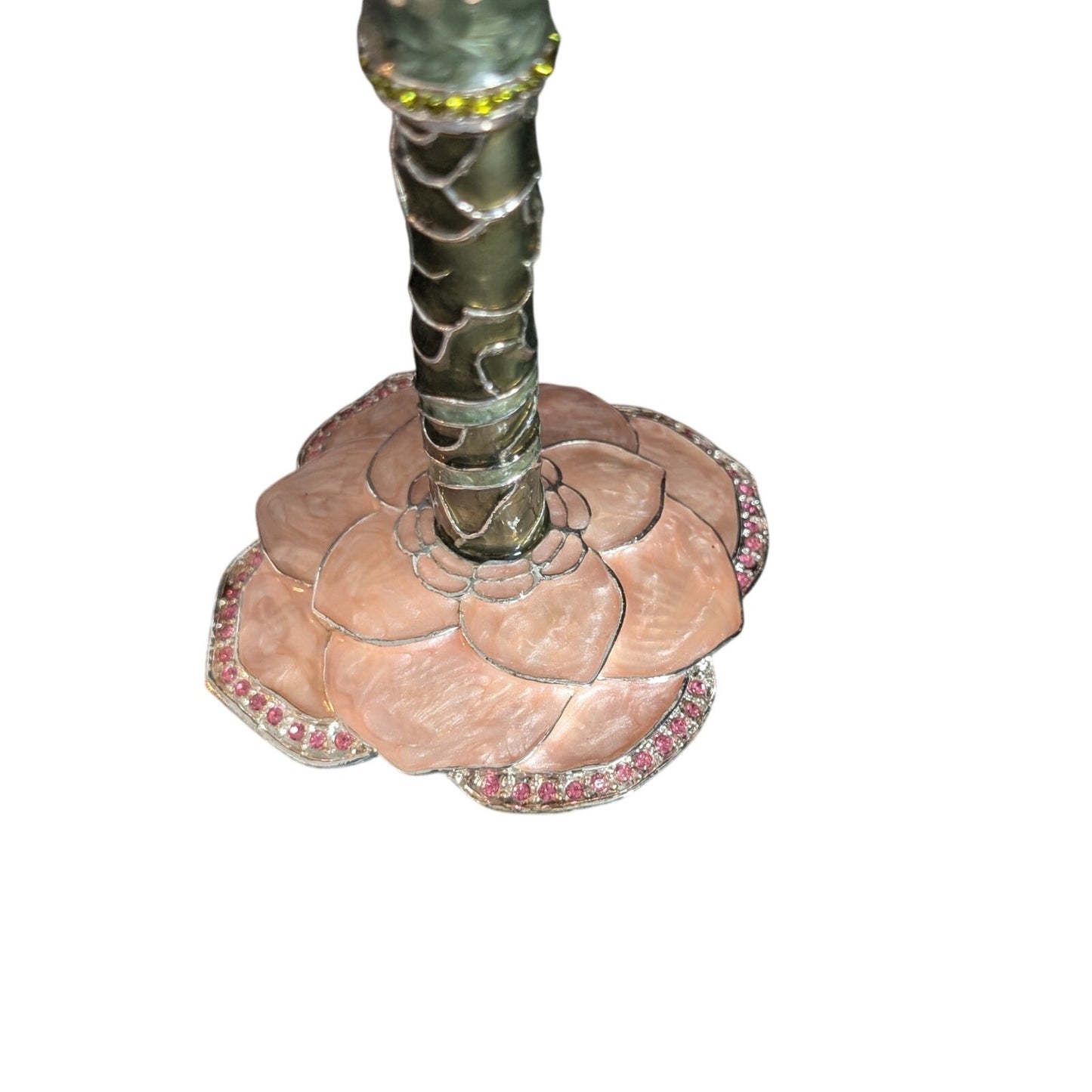 Vintage 2 Saints Pink Green Enamel Rhinestone Wine Goblet