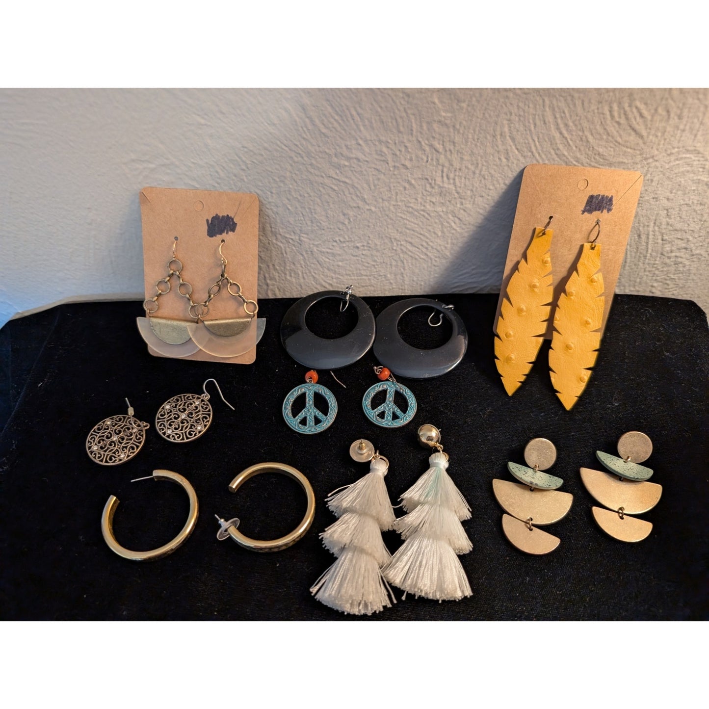Lot of Eight Boho Dangle Hoop Pierced Earrings