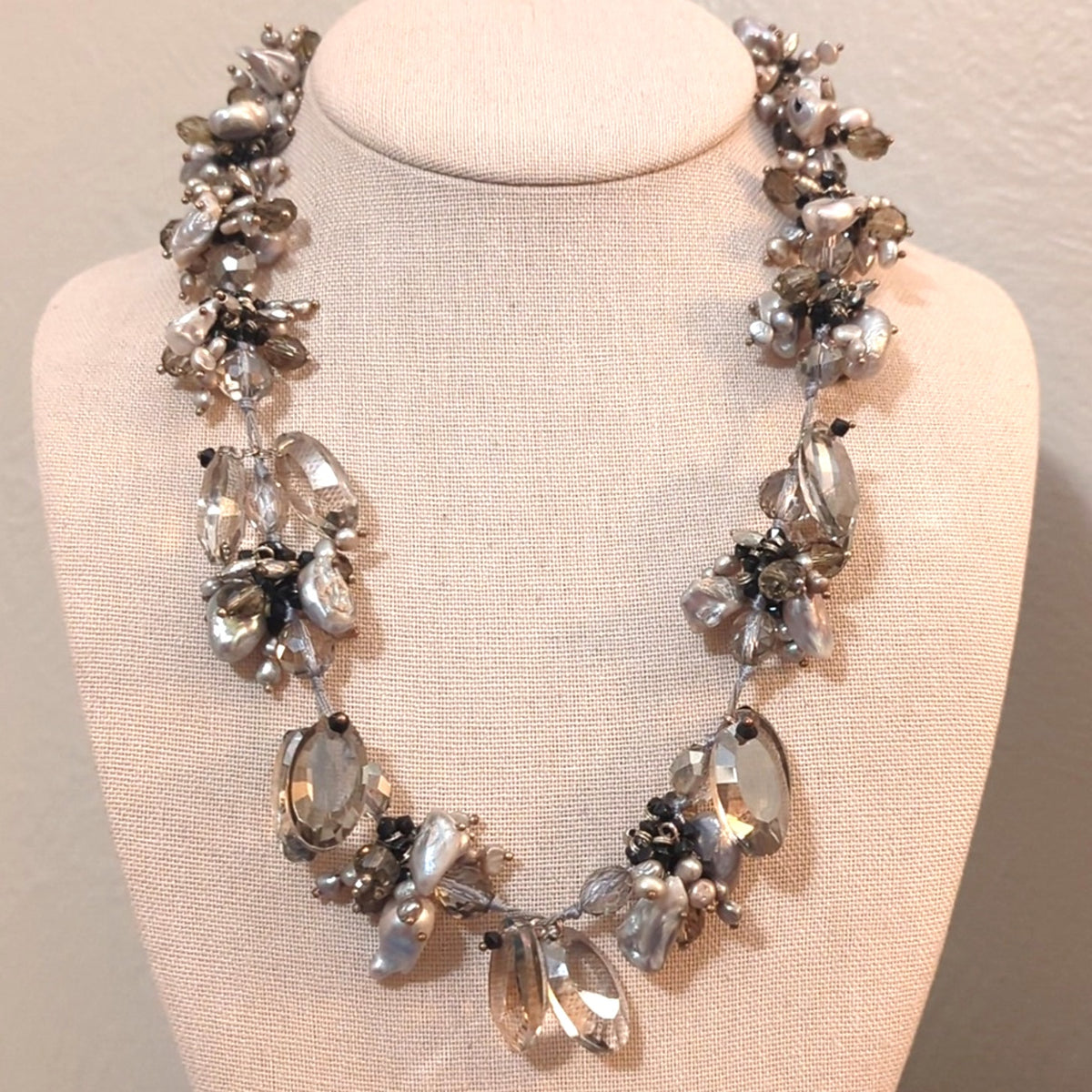 Crystal Silver Tone Chunky Bauble Necklace