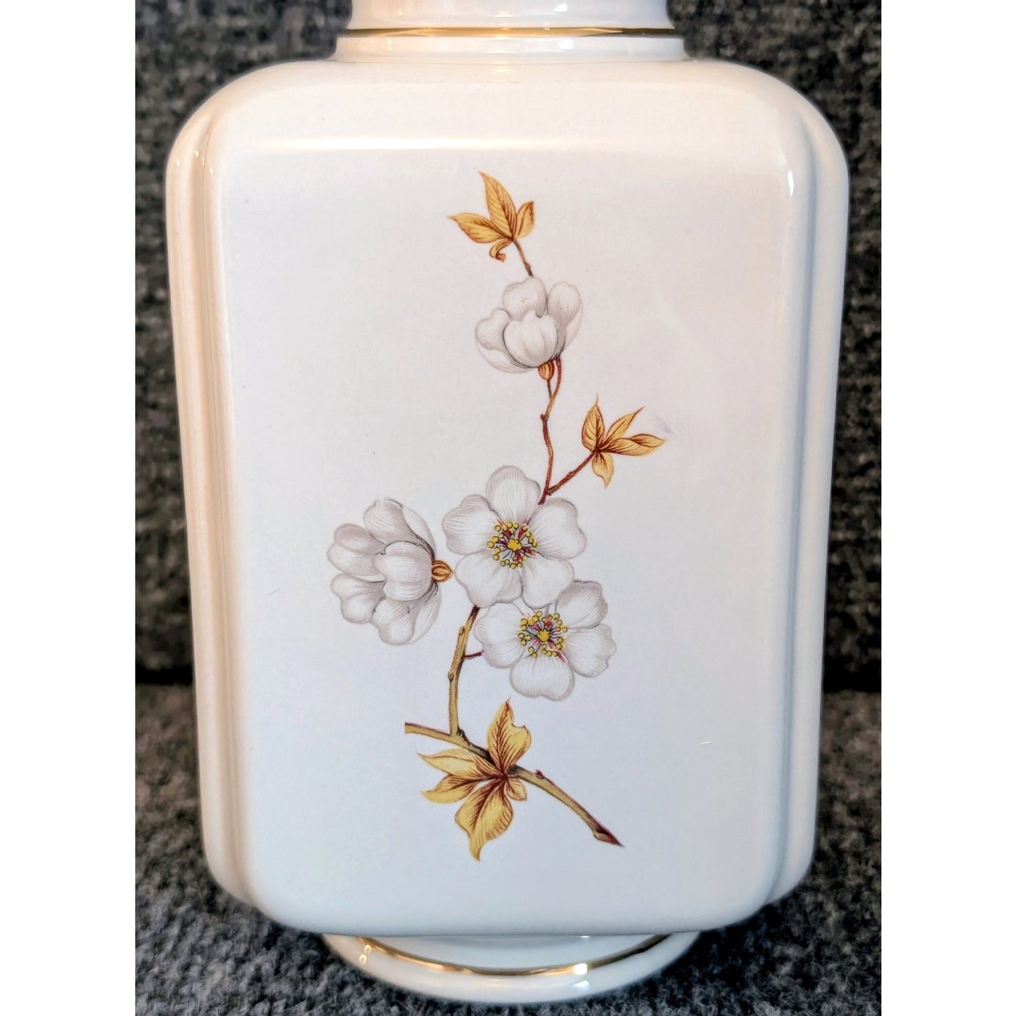 Vintage Hyalyn Square White Gold Cherry Blossoms Vase 178