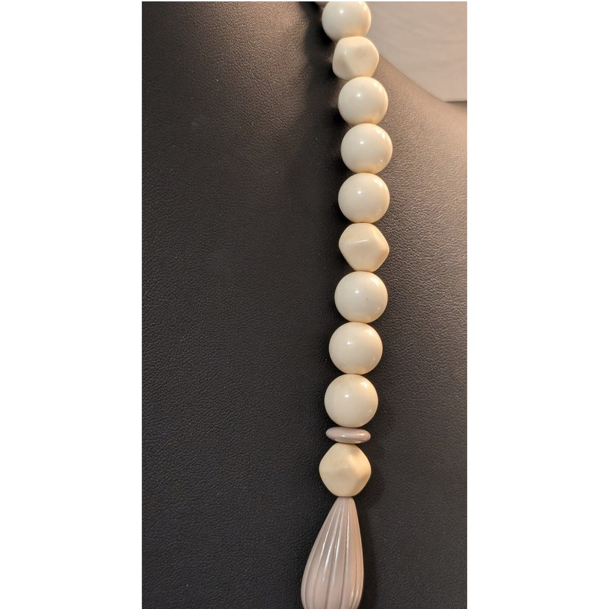 Vintage Avon Ivory Mushroom Taupe Acrylic Beaded 29" Necklace