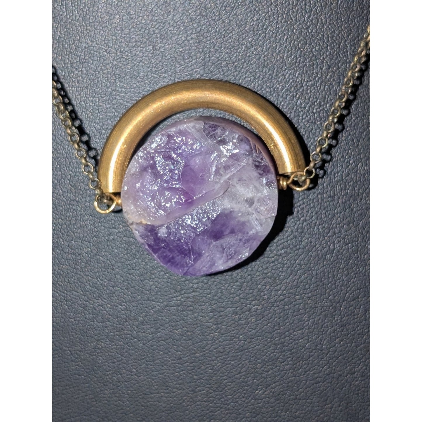 Larissa Loden 'Floating Amethyst' Pendant Brass Antiqued Chain 18" Necklace