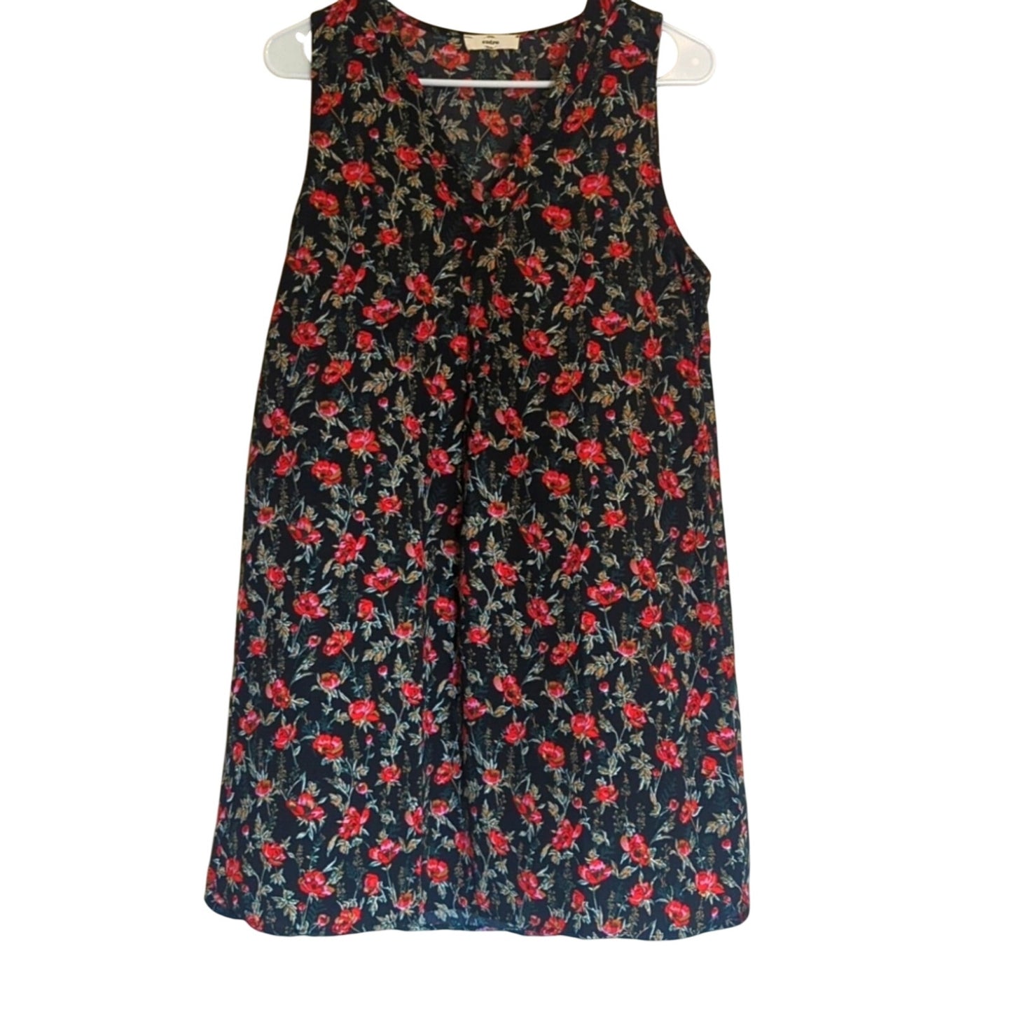 Entro Black Rose Floral Sleeveless Unlined V-Neck Mini Dress Women's Size Small