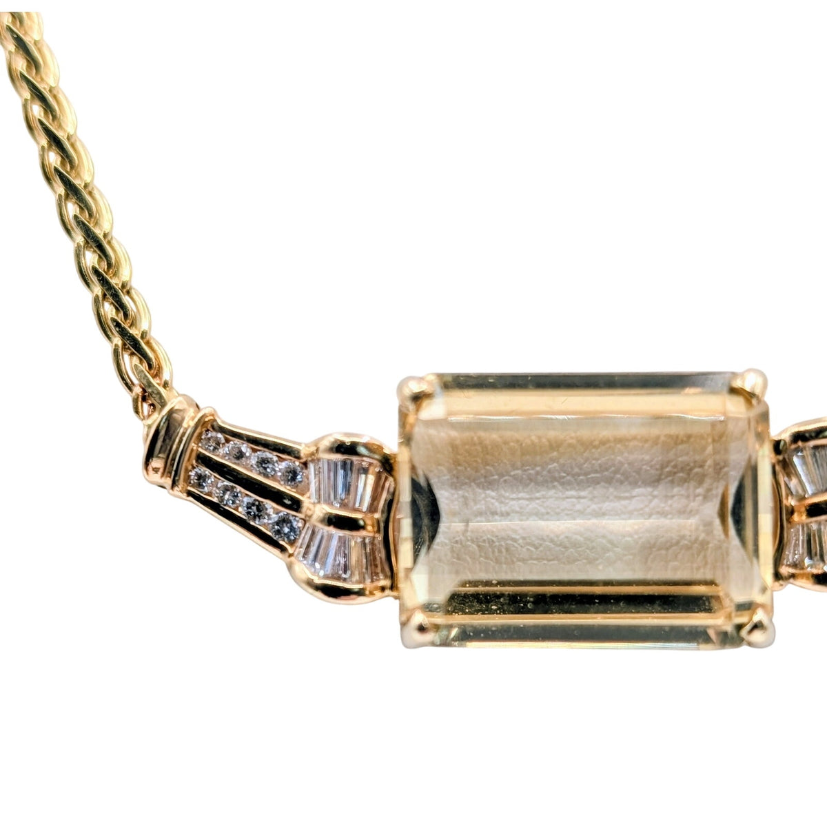 14K Yellow Gold Citrine & Diamond Necklace & Pierced Earring Jewelry Set 25.35g