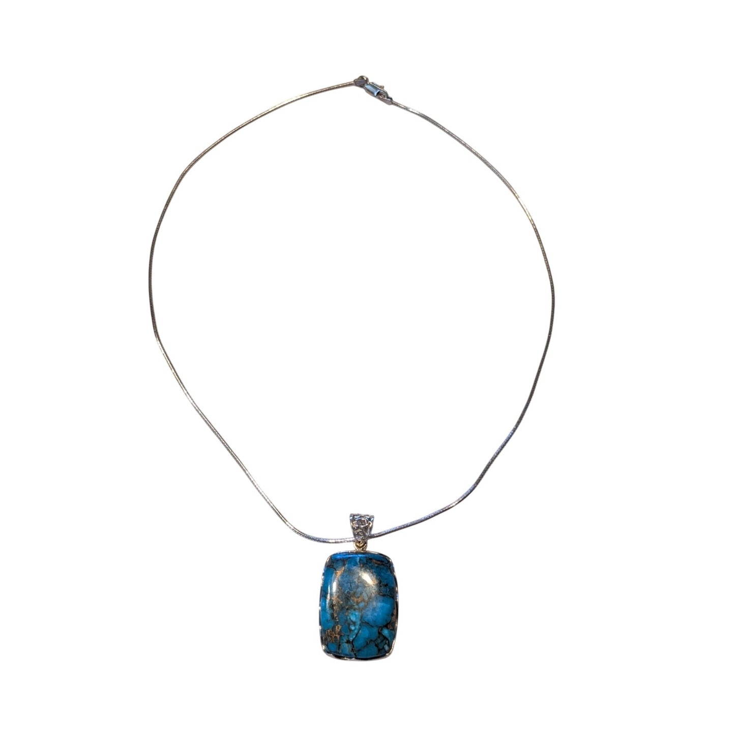 VTG 925 Sterling Silver Copper Turquoise Pendant on Sterling 18" Cable Wire