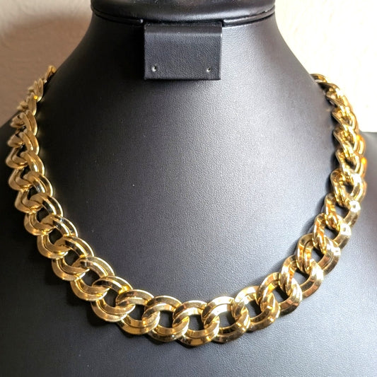 VTG Monet 80s Chunky Heavy Gold Tone Double Curb Link Chain Hook Clasp Necklace