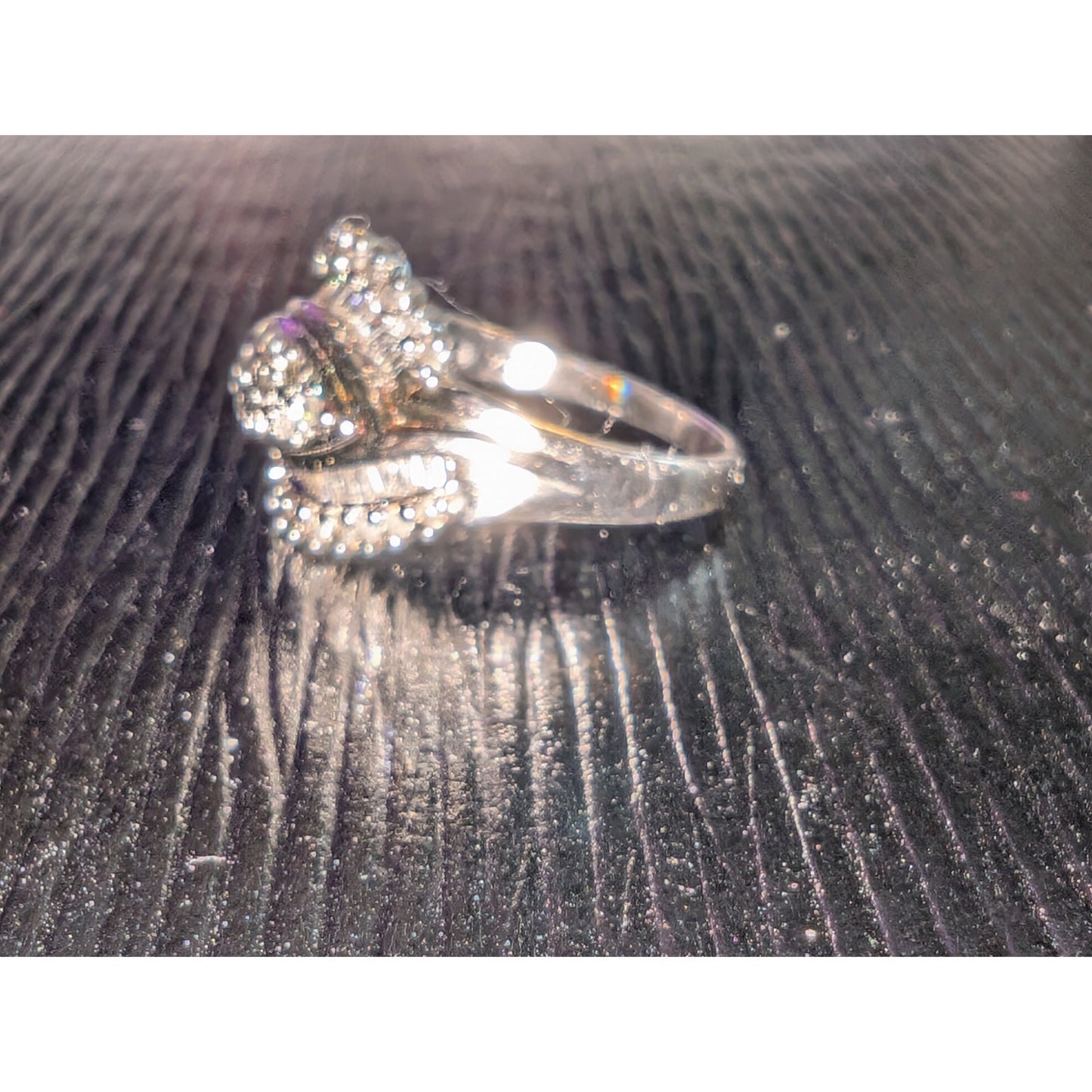 925 Sterling Silver Baguette & Round Diamond Ring Size 7