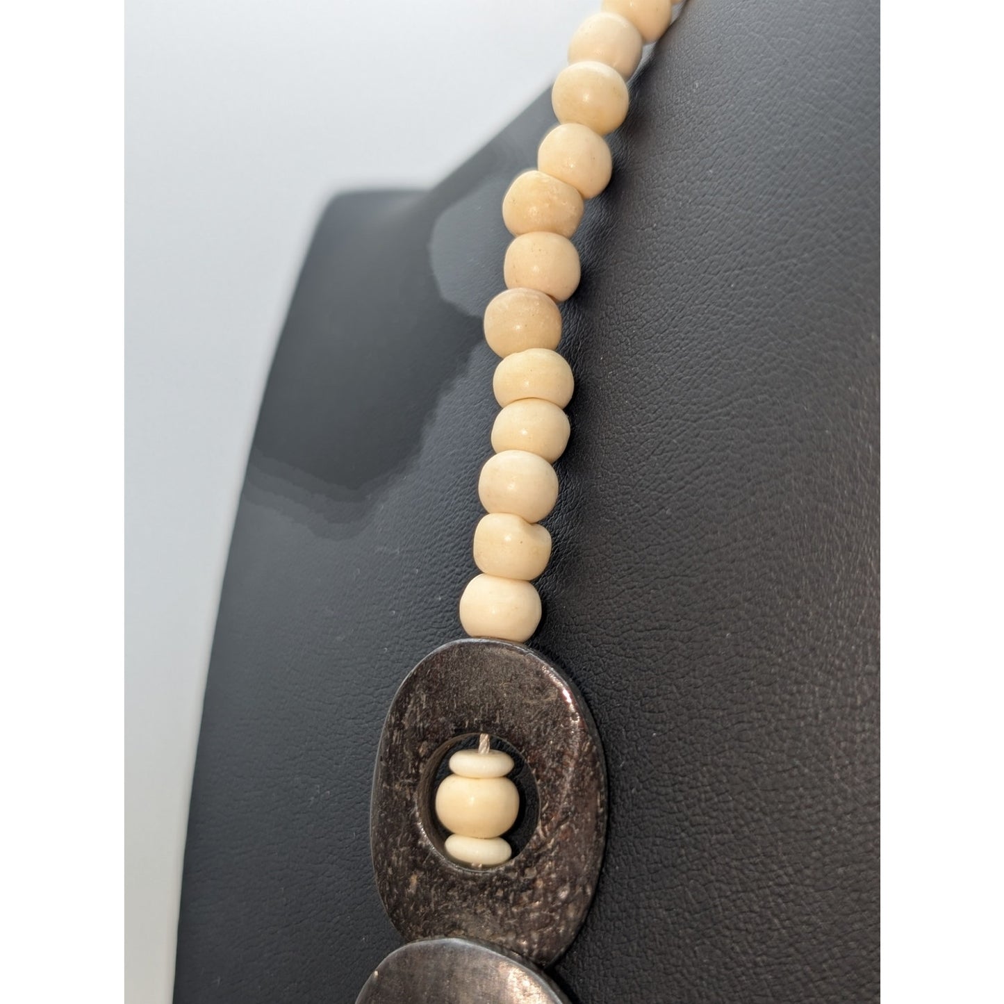 Vintage Tribal Coconut Shell Bone Bead 29" Necklace W/ Hook Clasp