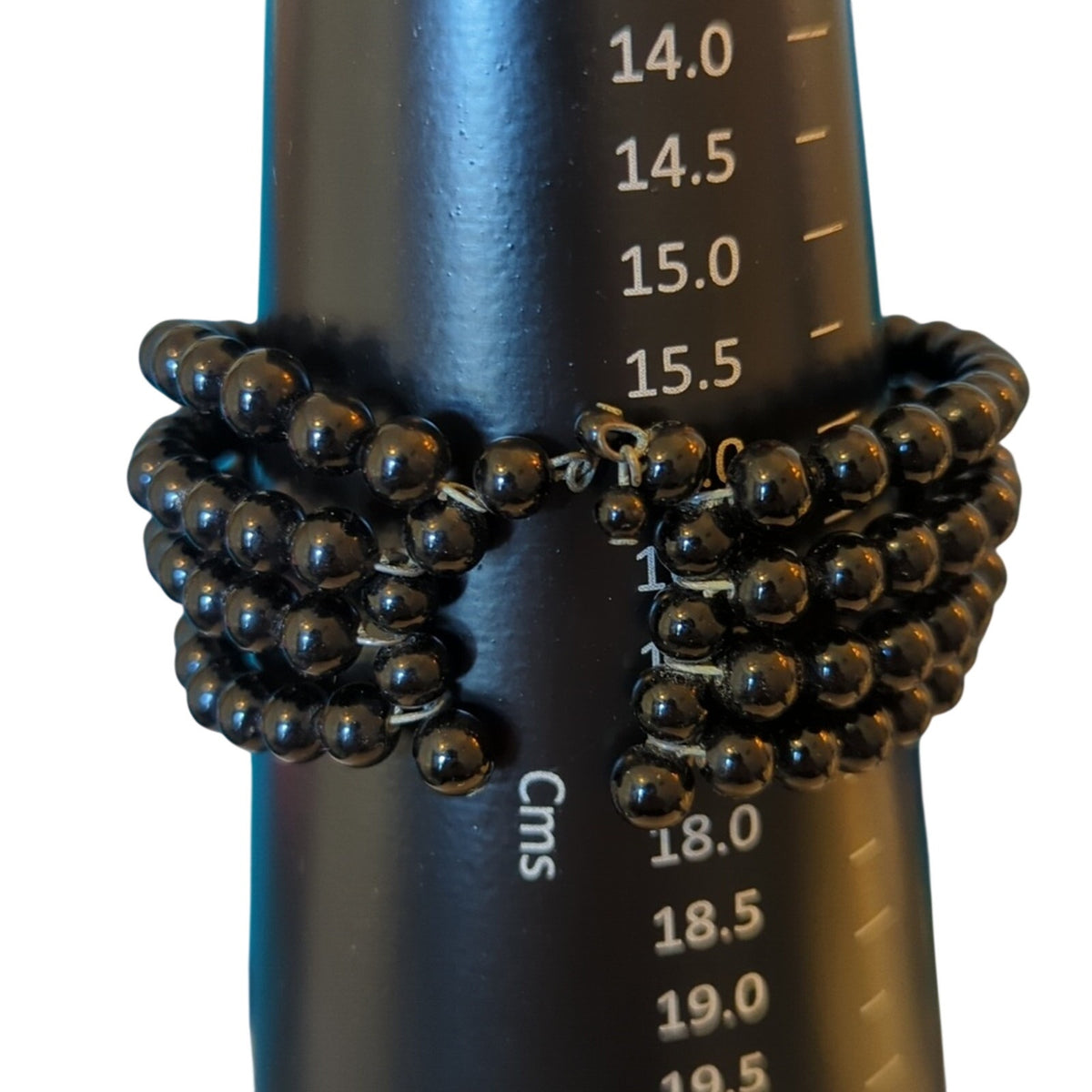 Vintage Four Strand Jet Black Glass Bead Coil Memory Wrap Mourning Bracelet