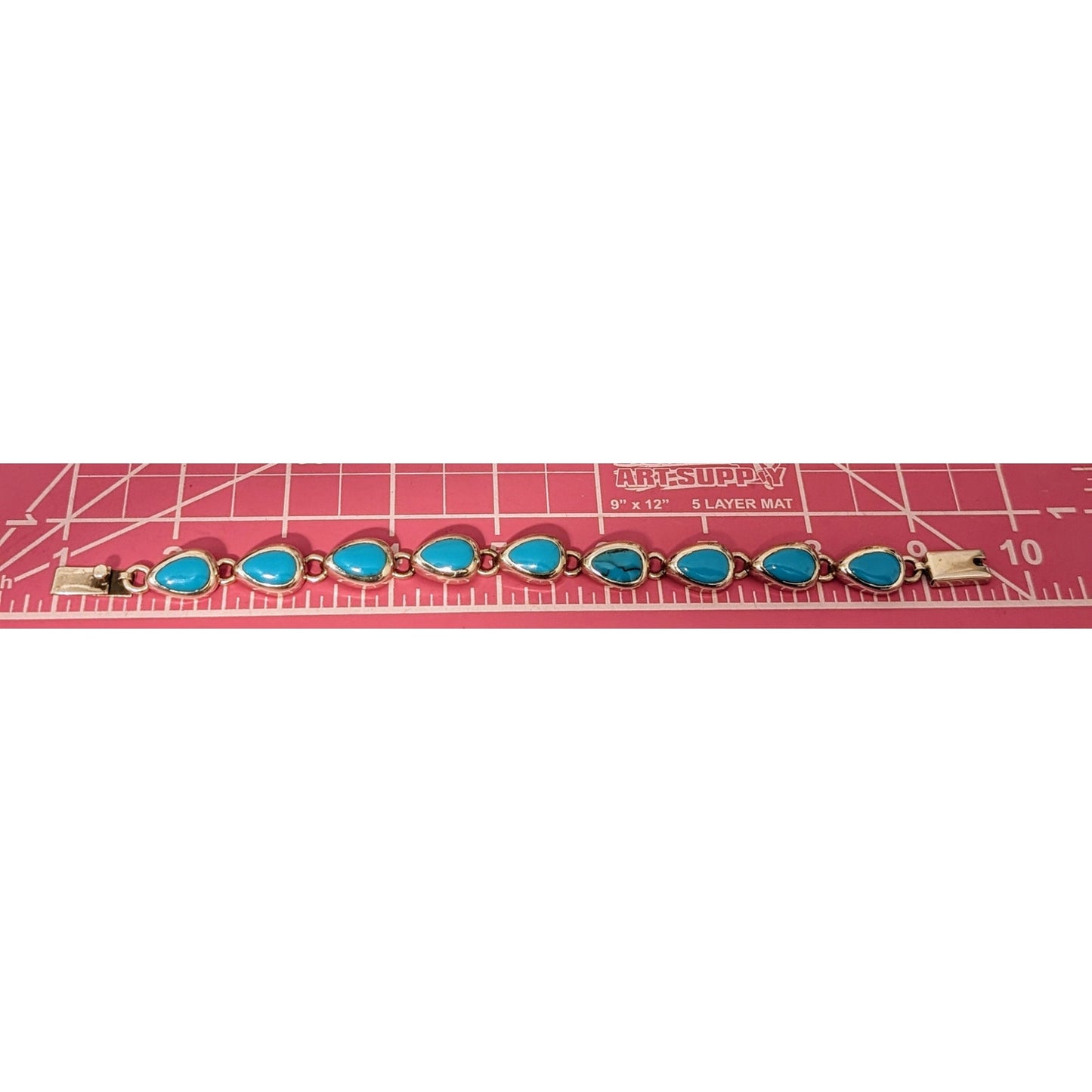 Mexico 925 Sterling Turquoise Inlay Teardrop Bracelet, Necklace & Earring Set