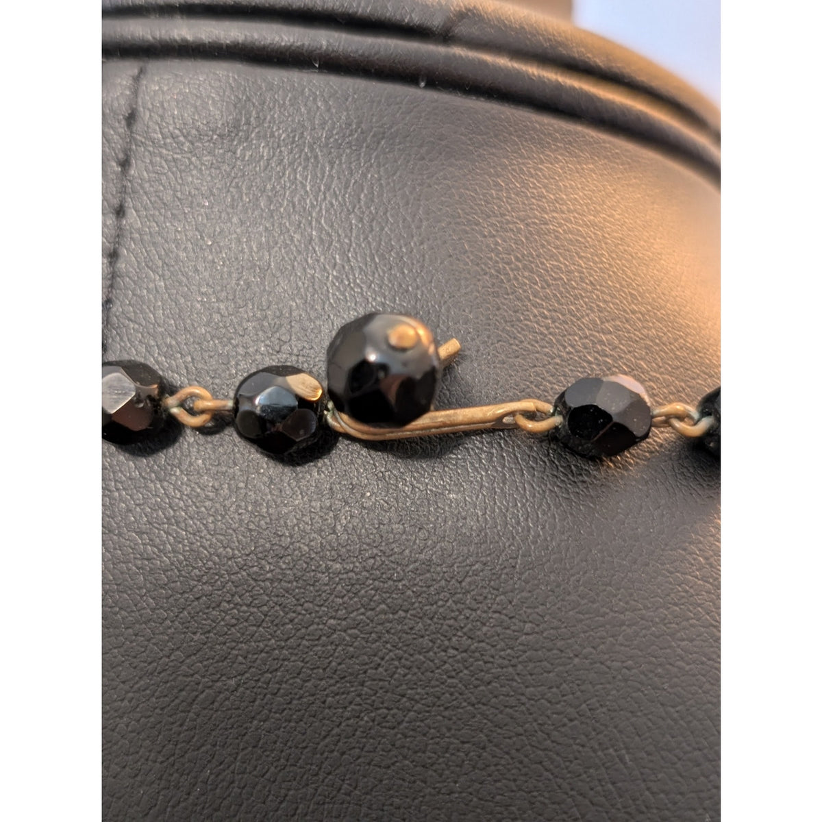 VTG 1950s Jonne by Schrager Three Strand Black Faceted Glass Beaded Necklace