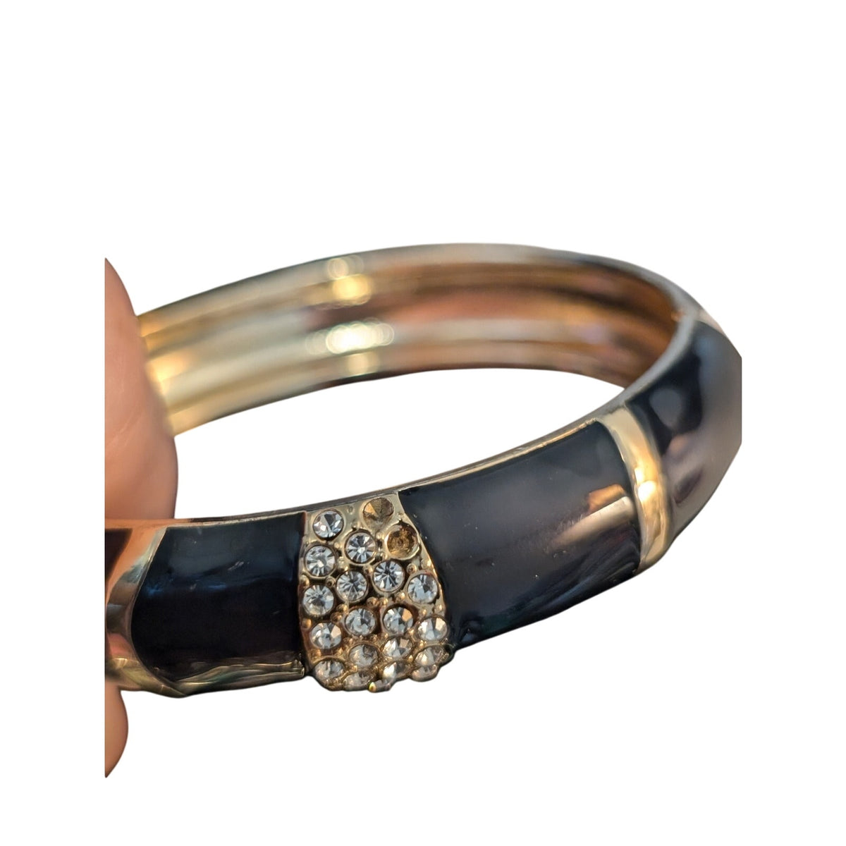 Black Enamel Clamper Monet Gold Tone Bangle & CZ Tennis Bracelet Lot