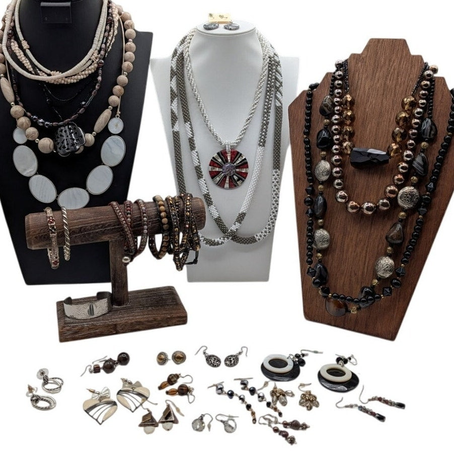 Reseller's Delight Curated Black & White Lot of 33 Pieces of Jewelry