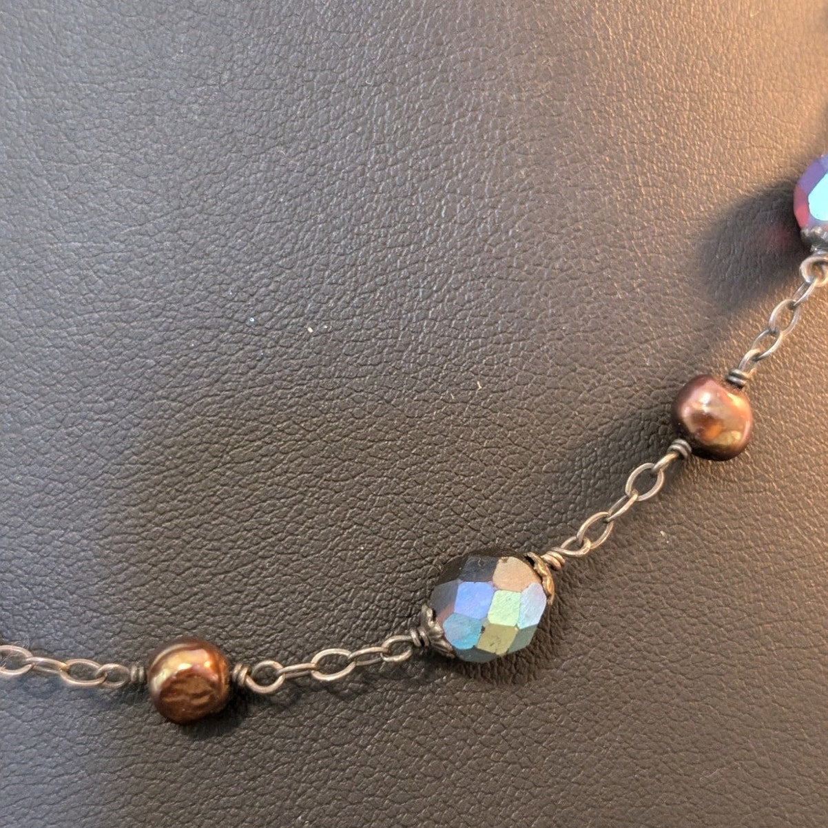Vintage 925 Sterling Red/Brown AB Crystal Copper Pearl Bead 16"-18" Choker