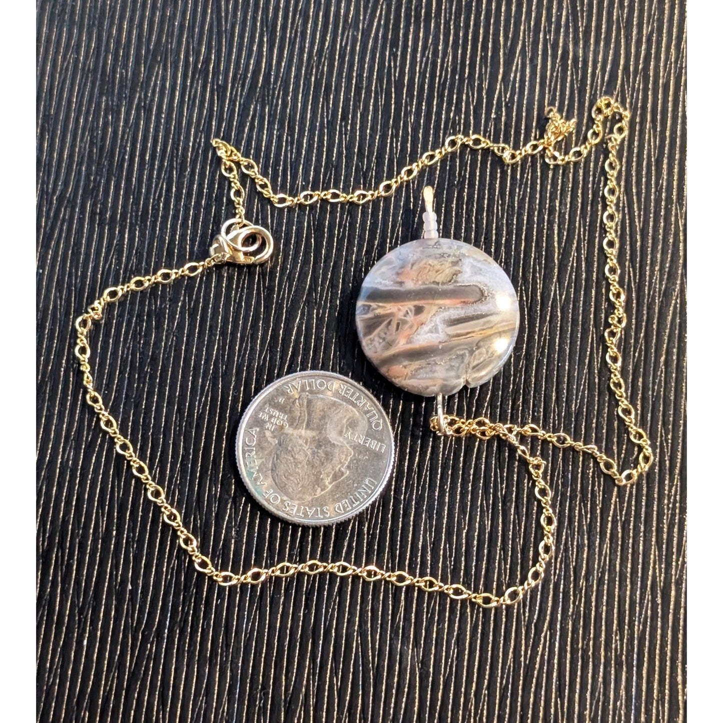 14K Gold Filled Agate Stone Pendant Chain 16.5" Necklace