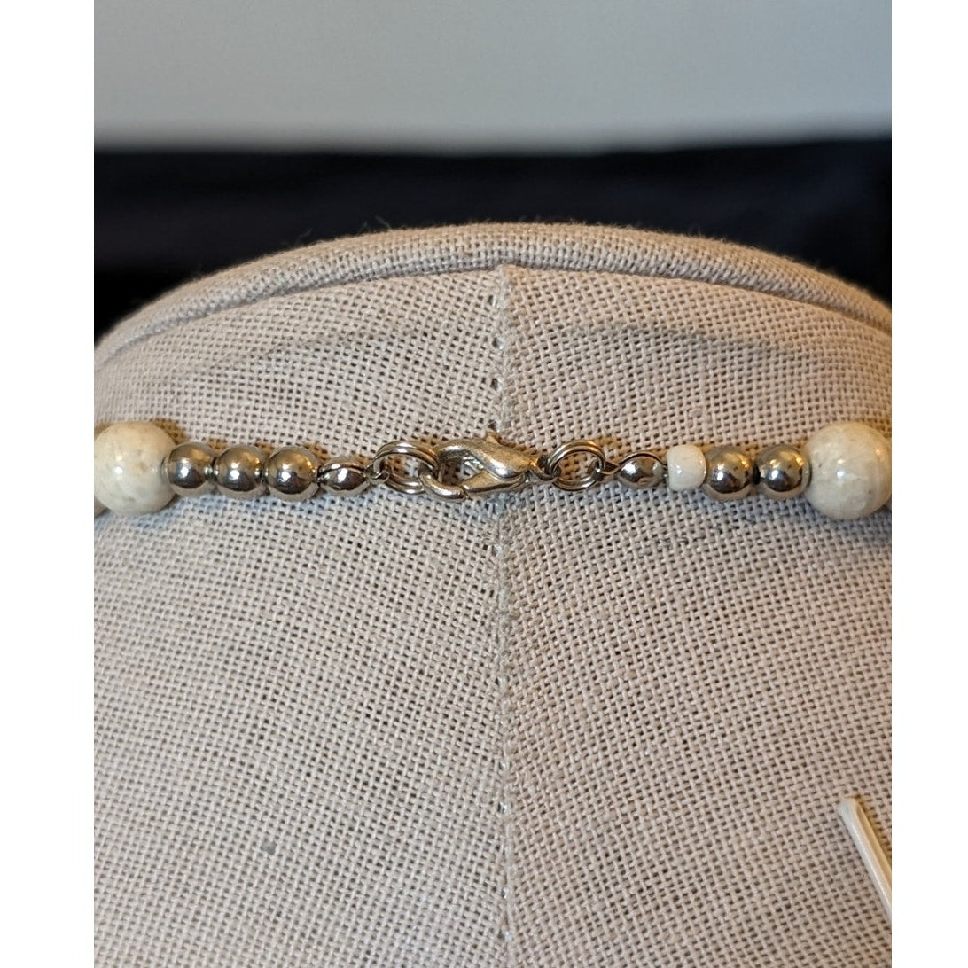 Blue and Cream Stone 17.5" Heavy Beaded Necklace