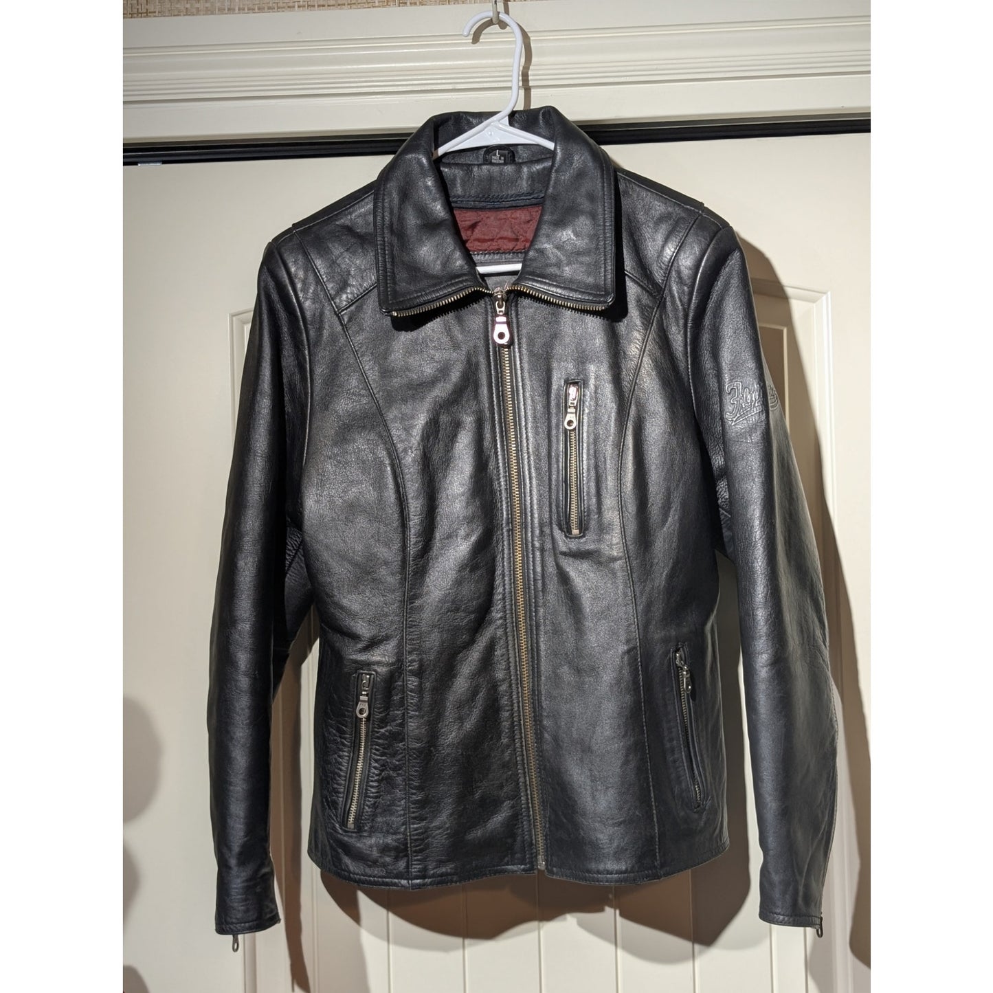 FLYING BIKES Oakwood NY Chapter Leather Zip Front Motorcycle Jacket Sz L
