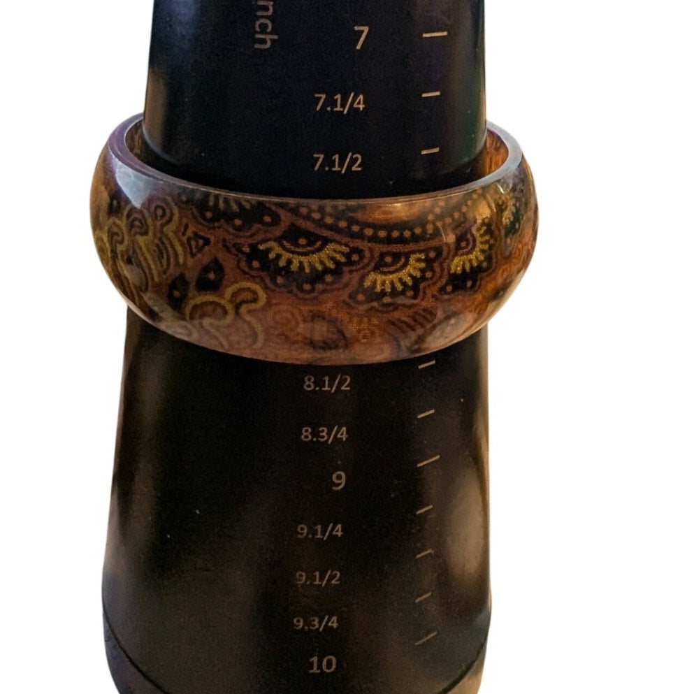 Lot of Four Wood/Wood Grain/Floral Print Brown Bangle Bracelets