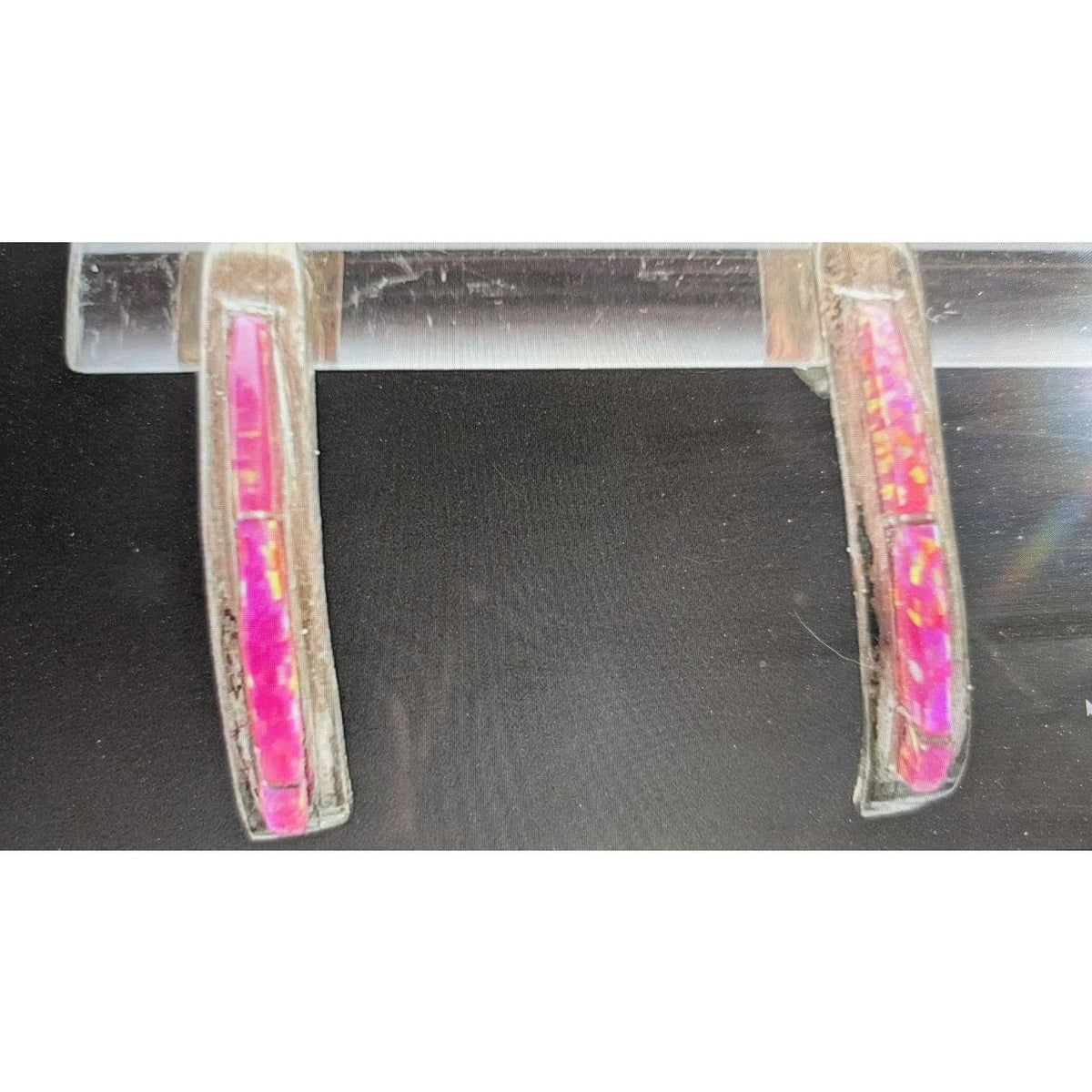 Vintage Sterling Silver Pink Opal Zuni Native American Curved Half Hoop Earrings