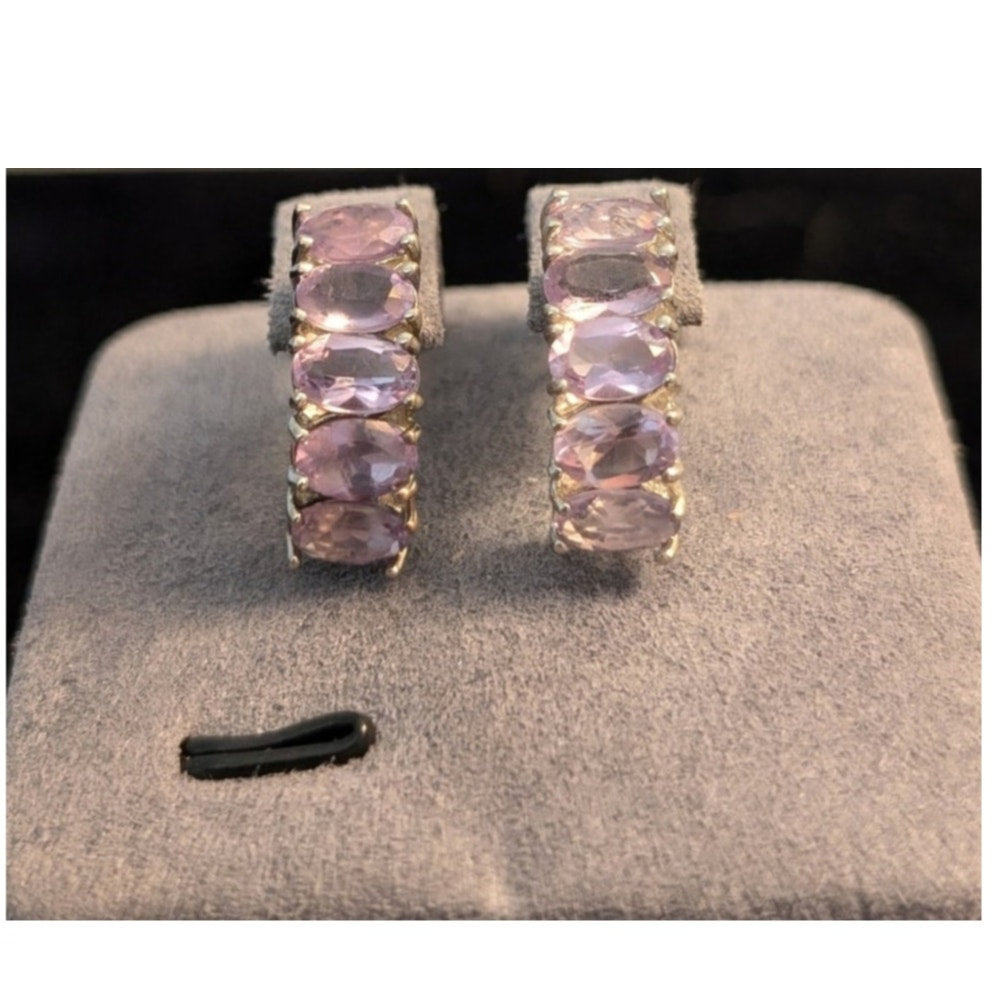 Pink Gemstone 925 Sterling FAS Half Hoop Post Earrings