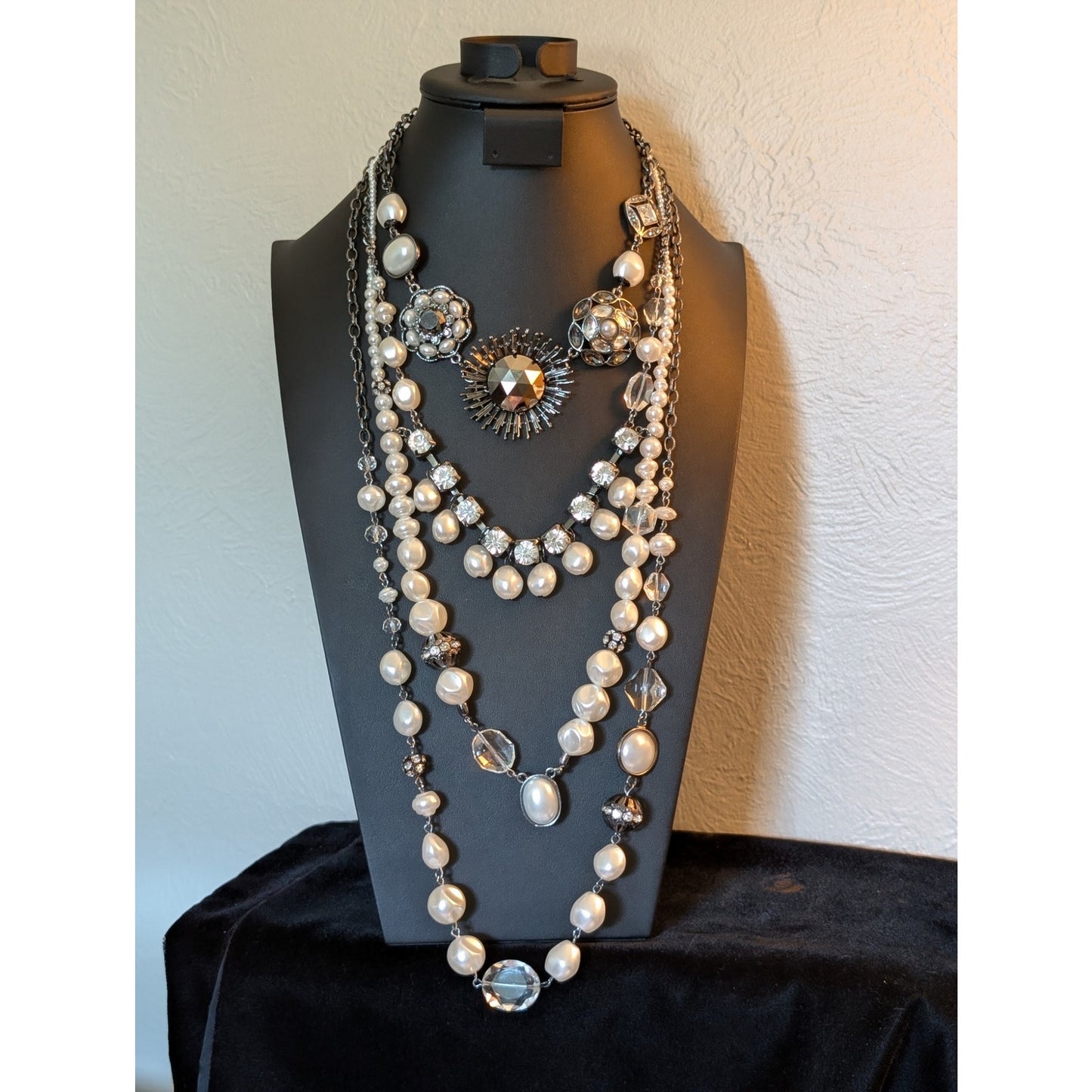 Three Chico's Layering Pearl Crystal Statement Necklaces