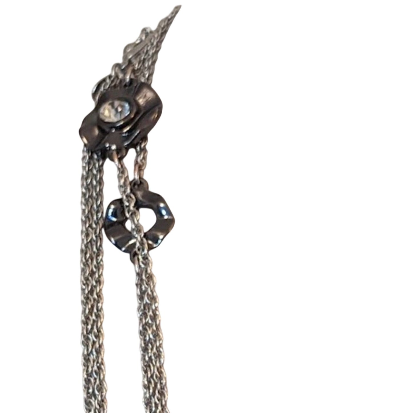 Chico's 50" Silver Tone Chain Necklace With Gun Metal Rhinestone Stations