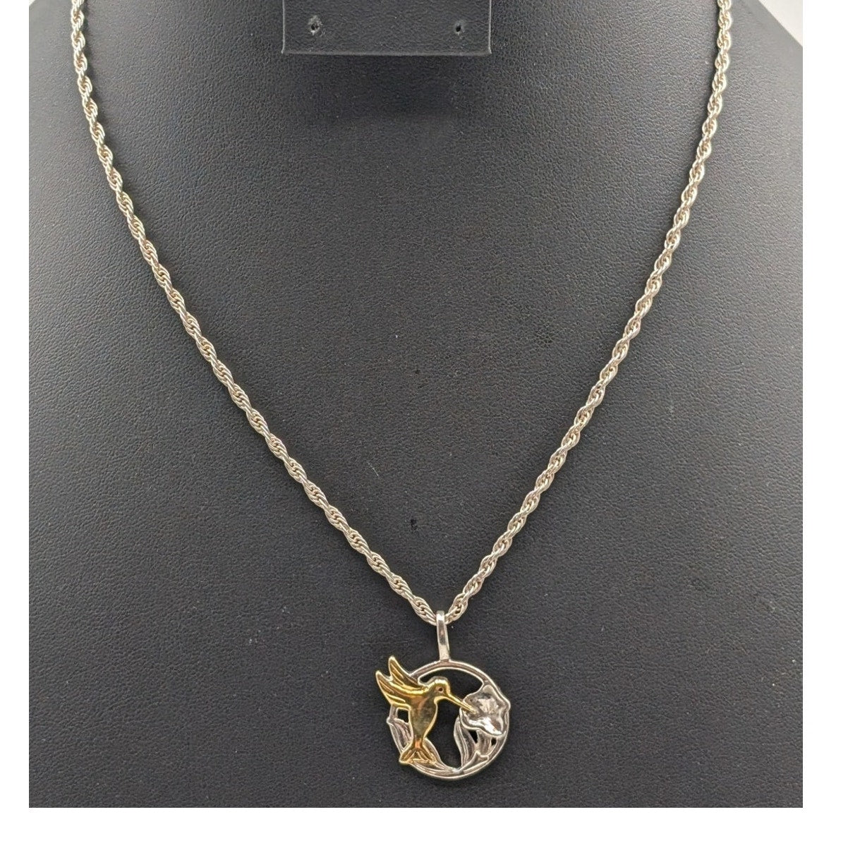 Vintage Shube Dakota West 925 Sterling Two Tone Hummingbird Rope Chain Necklace