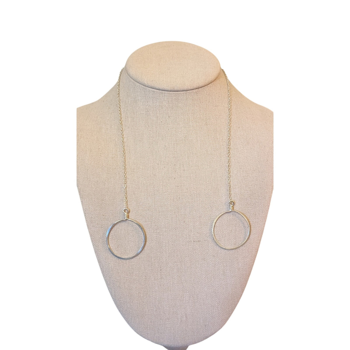 1.25" Medium Silver Forged Double Circle 18" Lariat Necklace