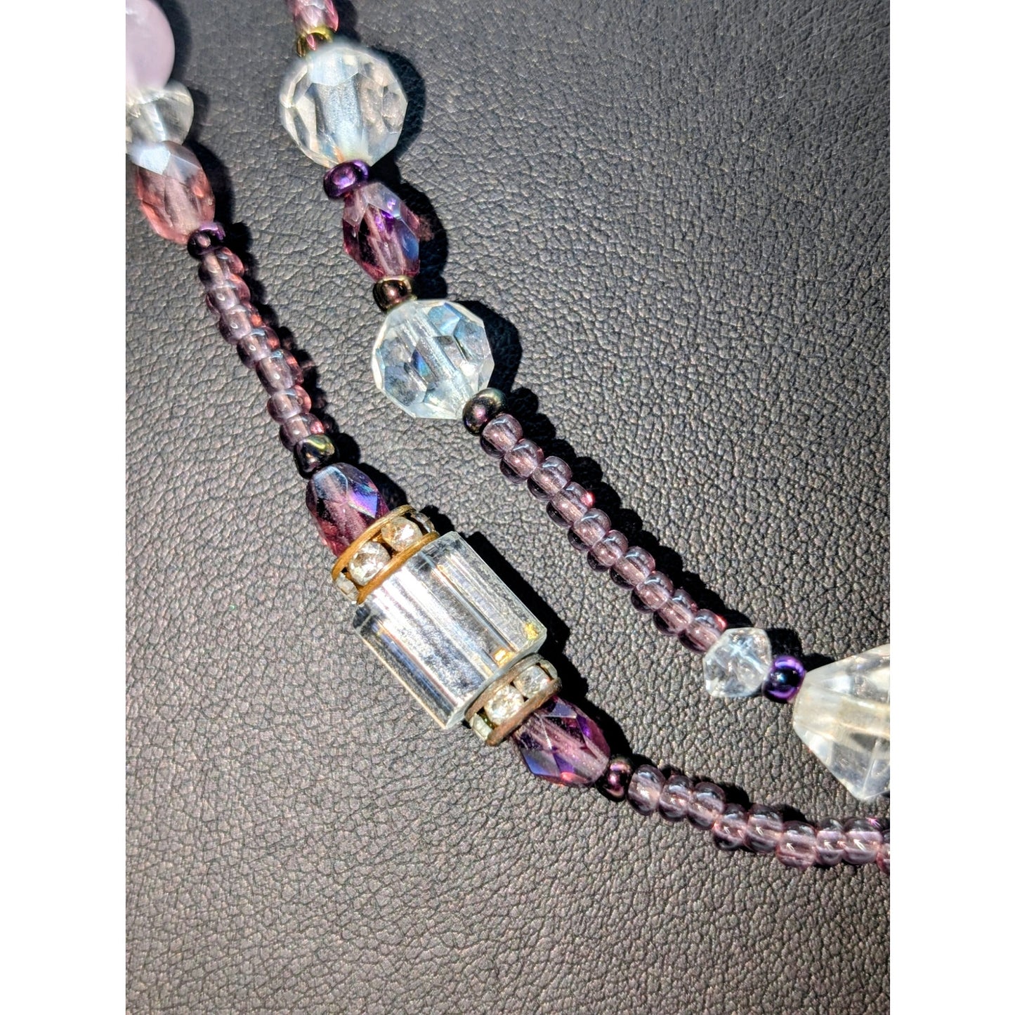 VTG Gorgeous Purple Lampwork & Glass Bead Multi-Shape Crystal 50" Long Necklace
