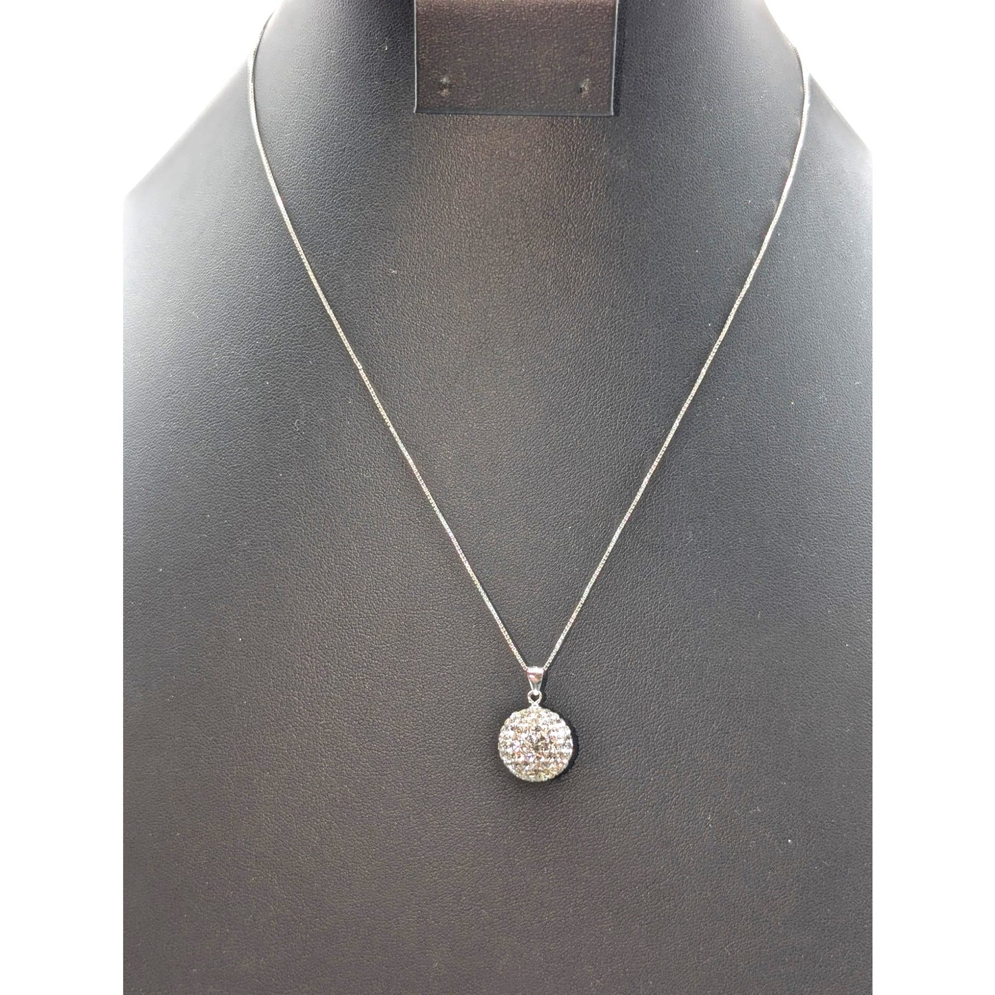 925 Sterling Austrian Crystal Snowball Disco Ball Pendant Box Chain 18" Necklace