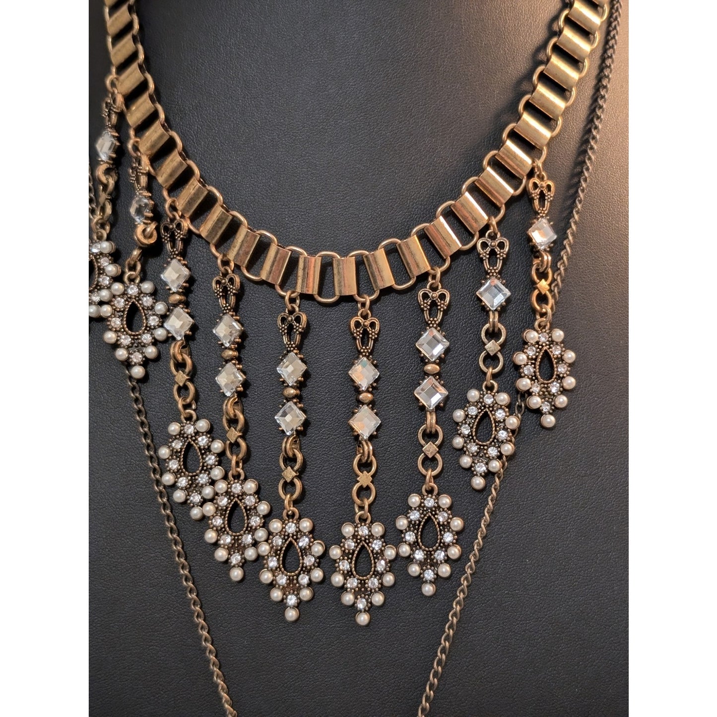 Two Victorian Drop Dangle Pendant Bib Necklace Lot