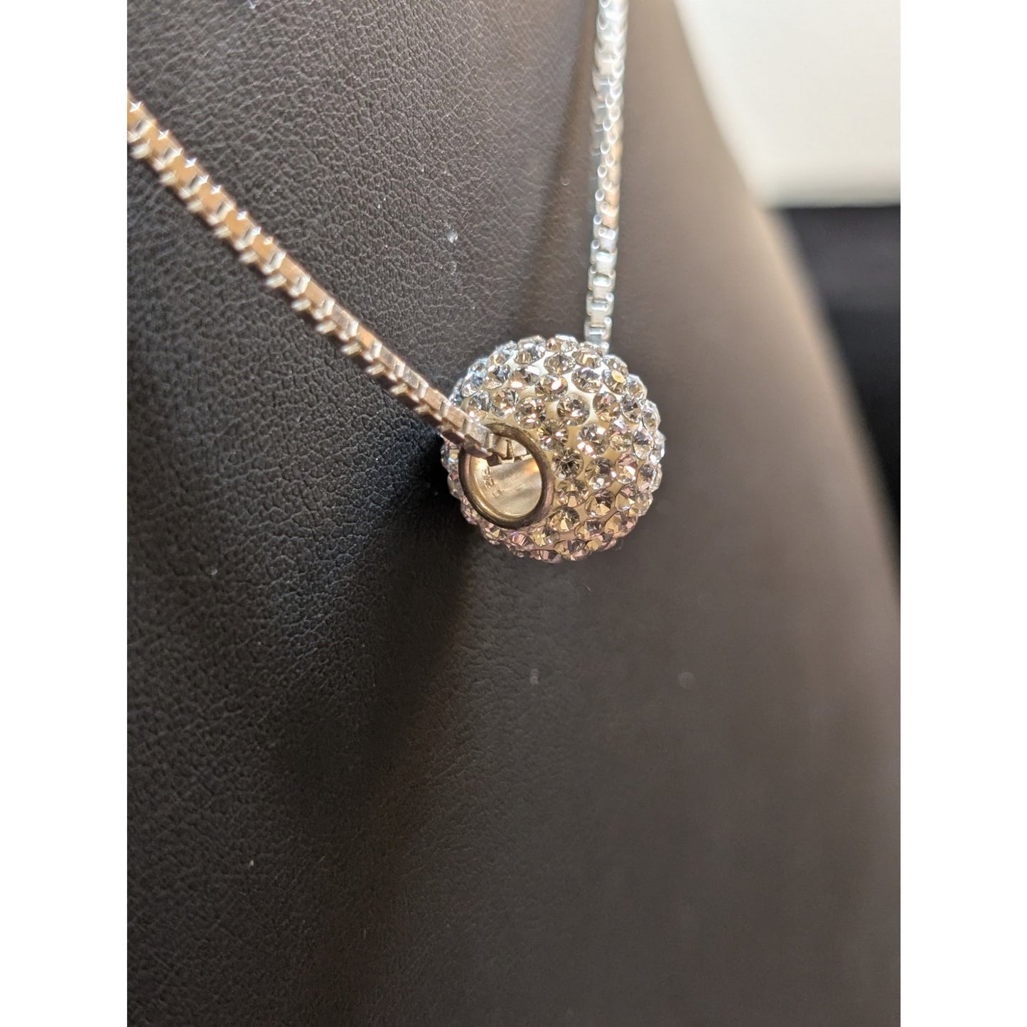 CZ Crystal Rondelle Bead 925 Italy Sterling Silver Box Chain 18" Necklace