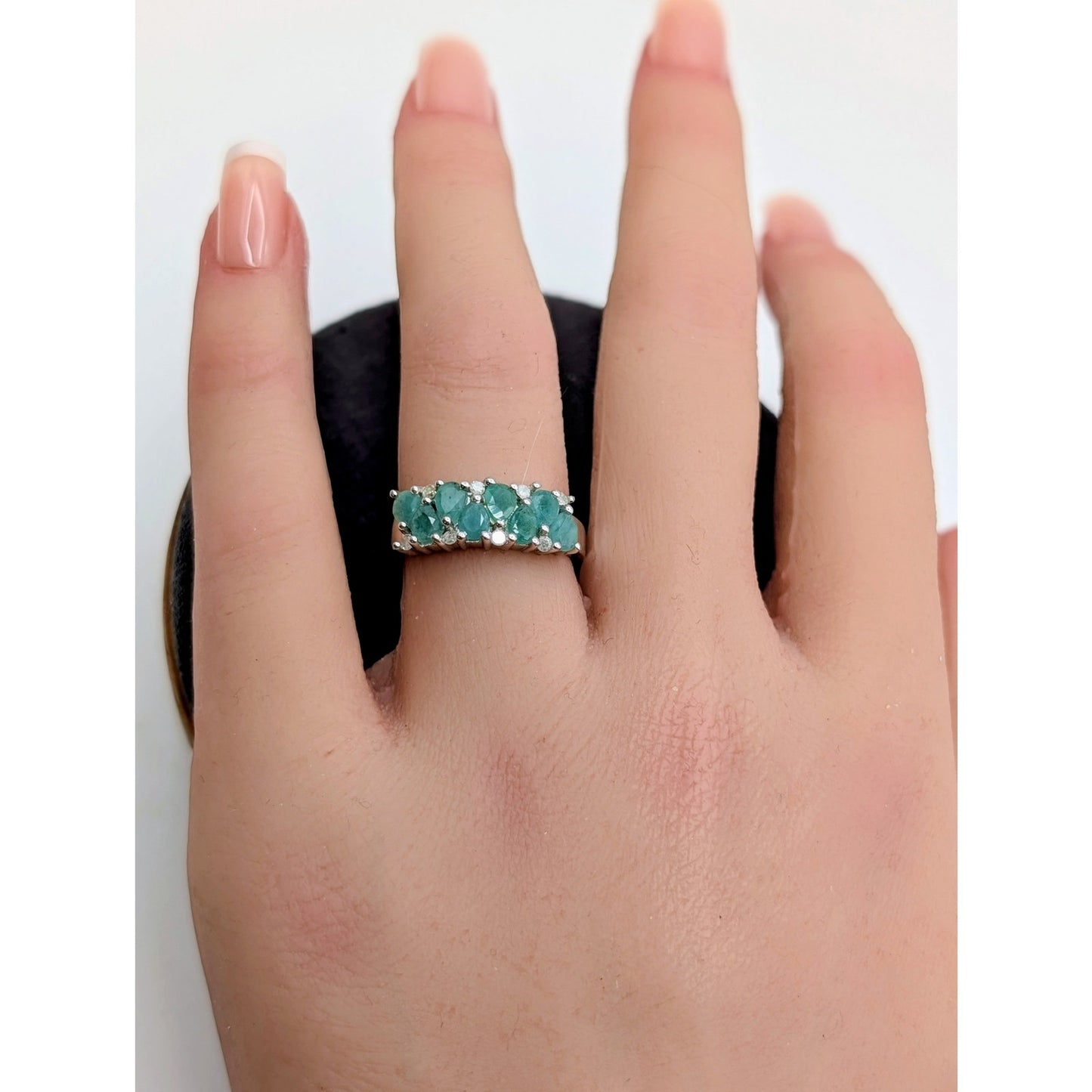 925 Sterling Silver Emerald & Diamond Ring Size Almost 6