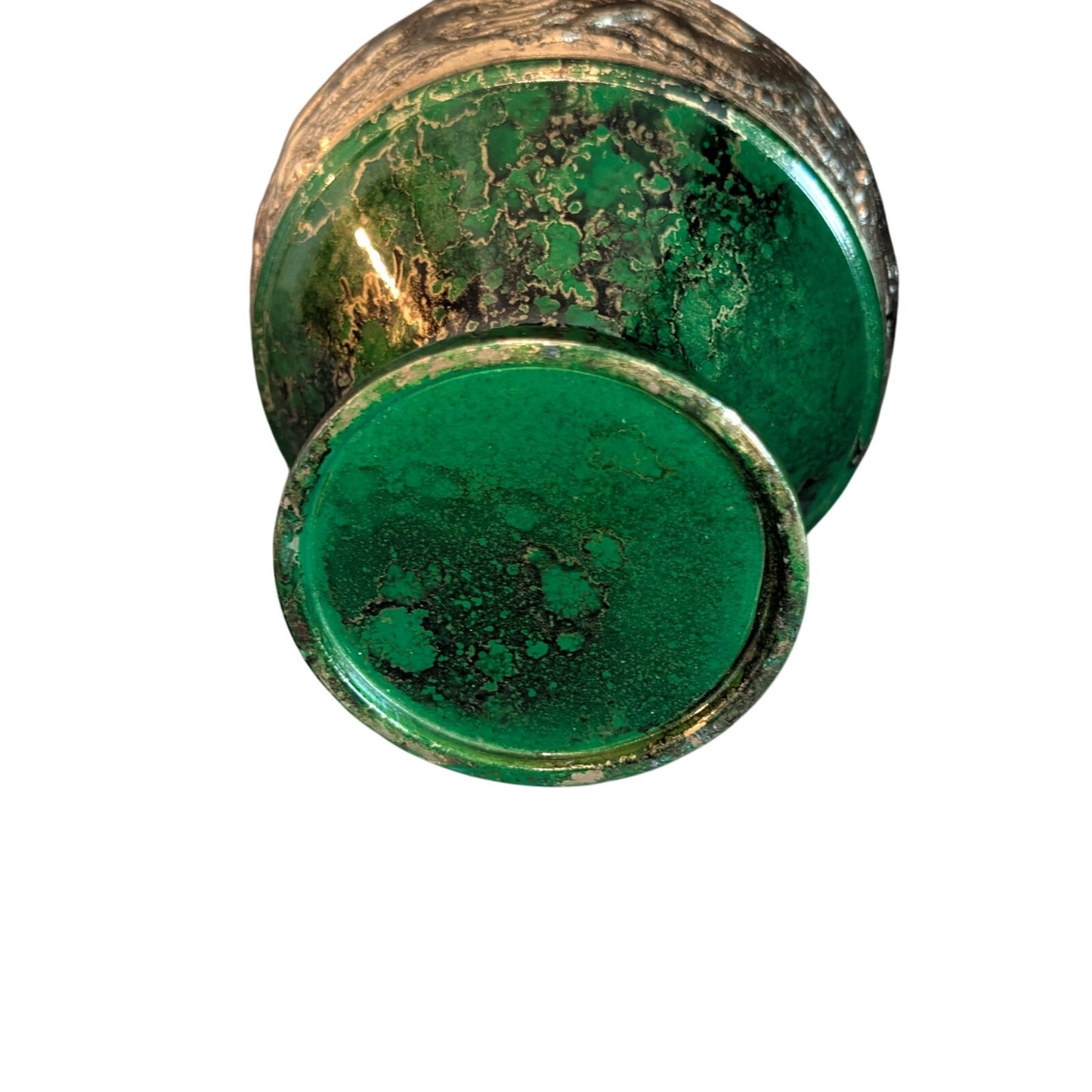 Vtg Japanese Embossed Shishi Brass Green Cast Metal Flower Vase