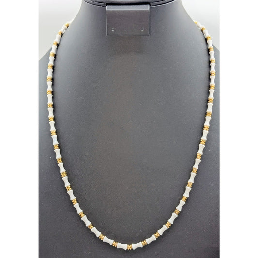 Vintage Monet White Glass & Gold Bead Bamboo or Bow Look 24" Necklace