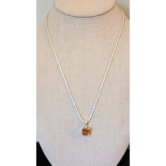 Square Cut Cushion Set Peachy Brown Crystal Pendant on 925 Sparkle Rock Chain