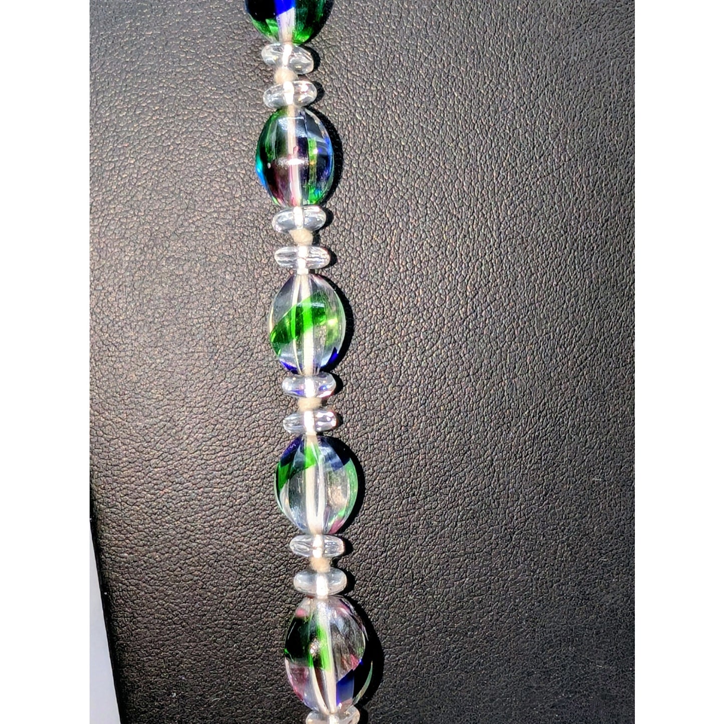 VTG Rare Iris Rainbow Graduated Glass Bead Knotted Long Over the Head Necklace