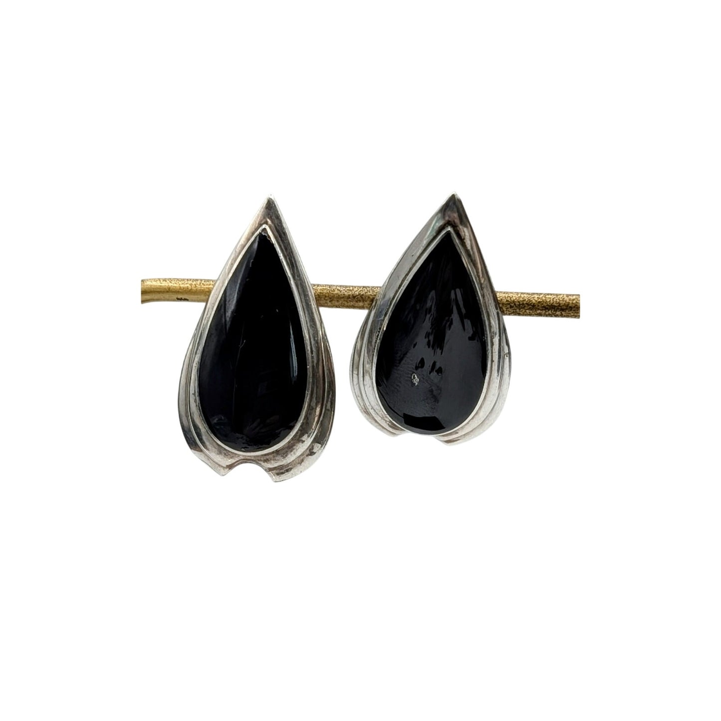 925 Sterling Silver Black Onyx Teardrop Post Earrings