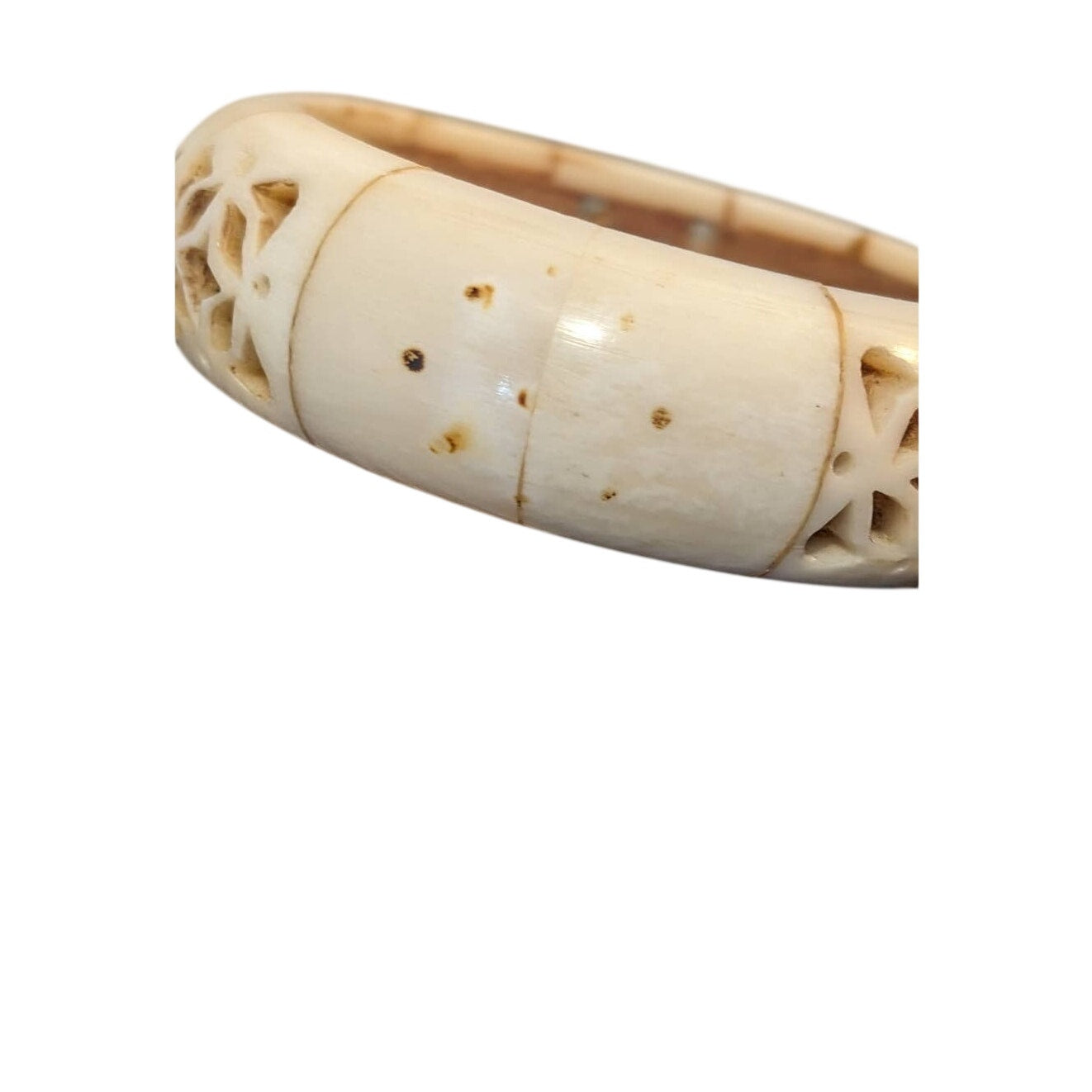 Vintage 50s Art Deco Cream Carved Cut Out Chunky 8" Bangle Bracelet