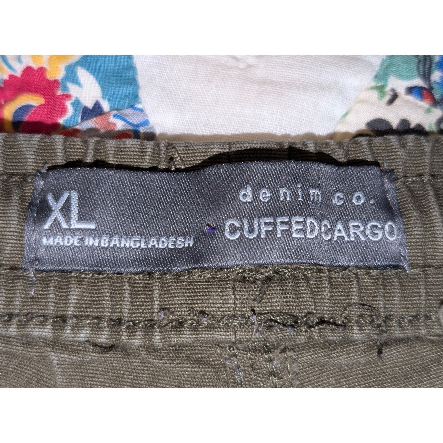 Denim Co. Cuffed Cargo Olive Green Elastic Drawstring Waist Canvas Jean Size XL