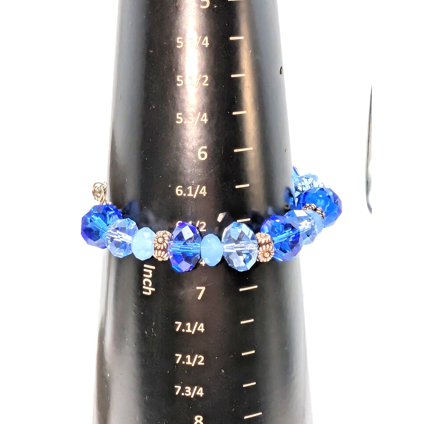 Shades of Blue Faceted Crystal Silver Tone Floral Beaded Bracelet