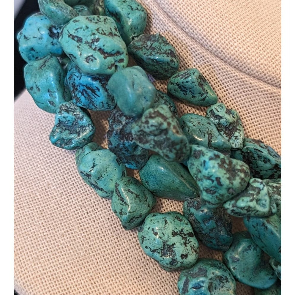 Blue Green Stone Five Strand Butterscotch Ball Bead Necklace W/ Hook Clasp