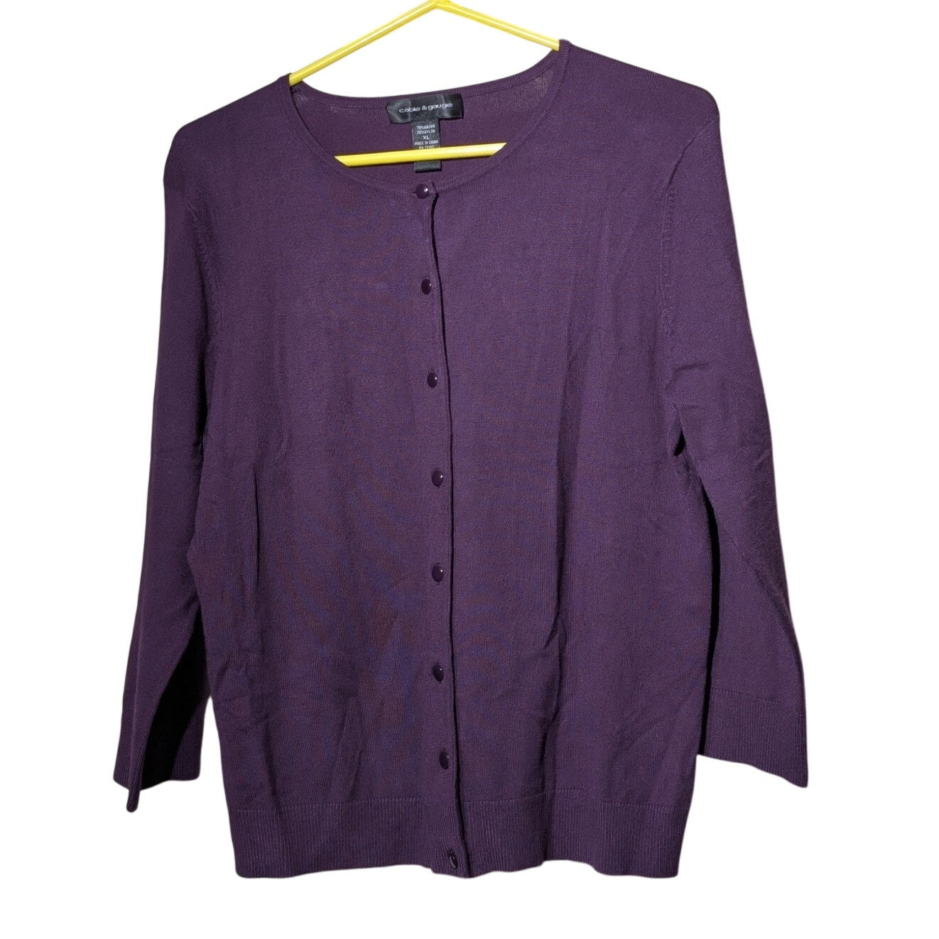 Cable & Gauge Purple 3/4 Sleeve Cardigan Ribbed Hem Sweater Womens Sz XL