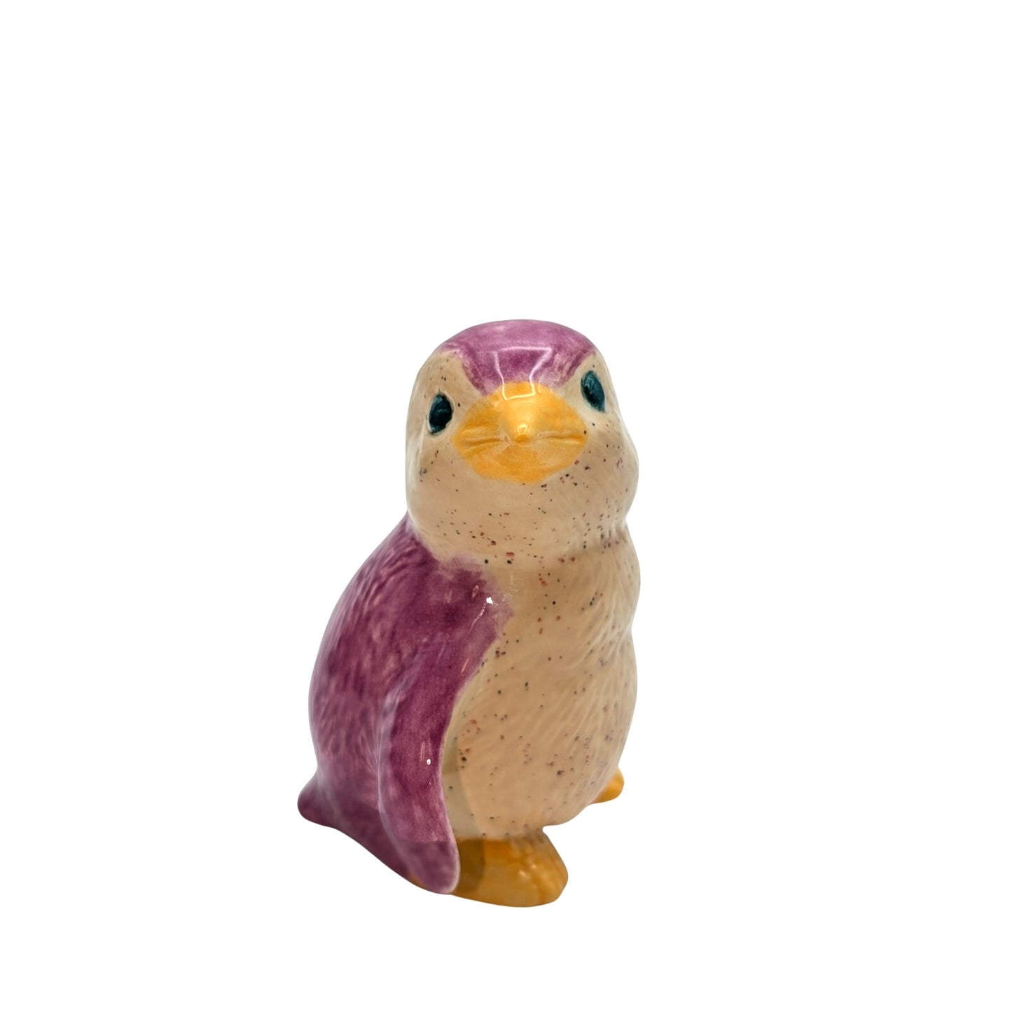 Vintage Signed Pink Cream Yellow Ceramic Penguin Figurine