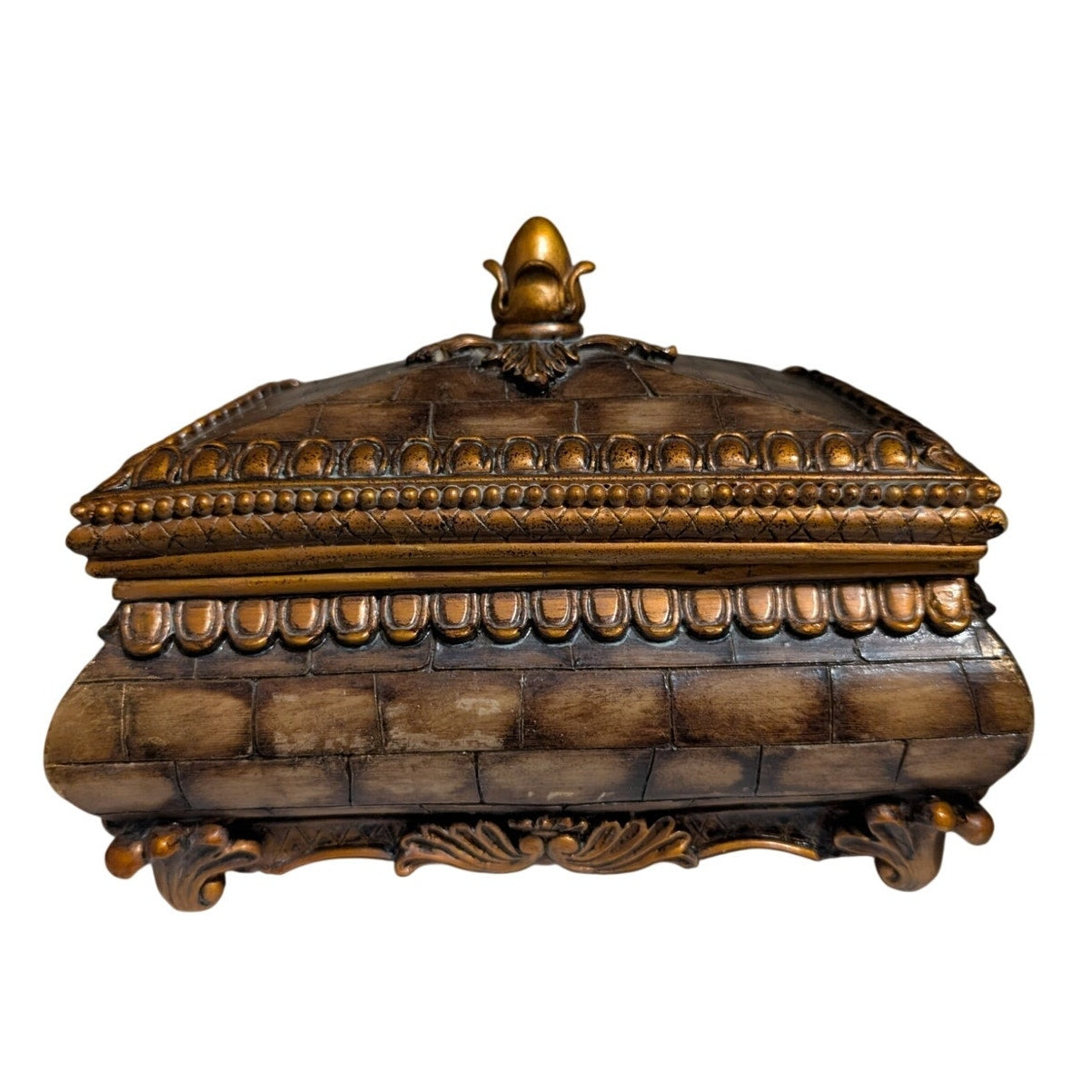 Jewelry Chest or Trinket Box Brick Pattern Removeable Lid Wood Look Resin