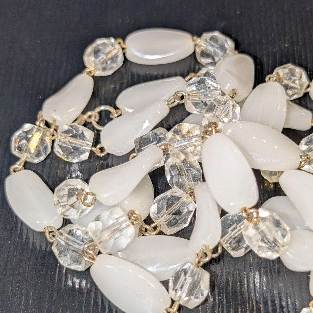 Lot of Two Vintage Glass Bead Glass Crystal Faux Pearl Necklaces