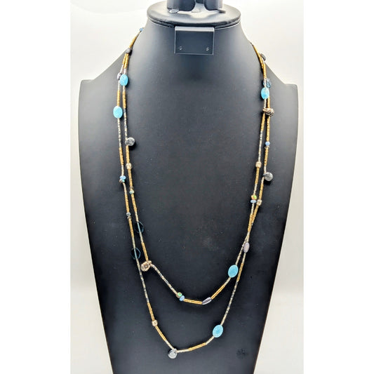 Silpada Sterling Olivia Quartzite Shell Larvikite Kyanite Glass Brass Necklace