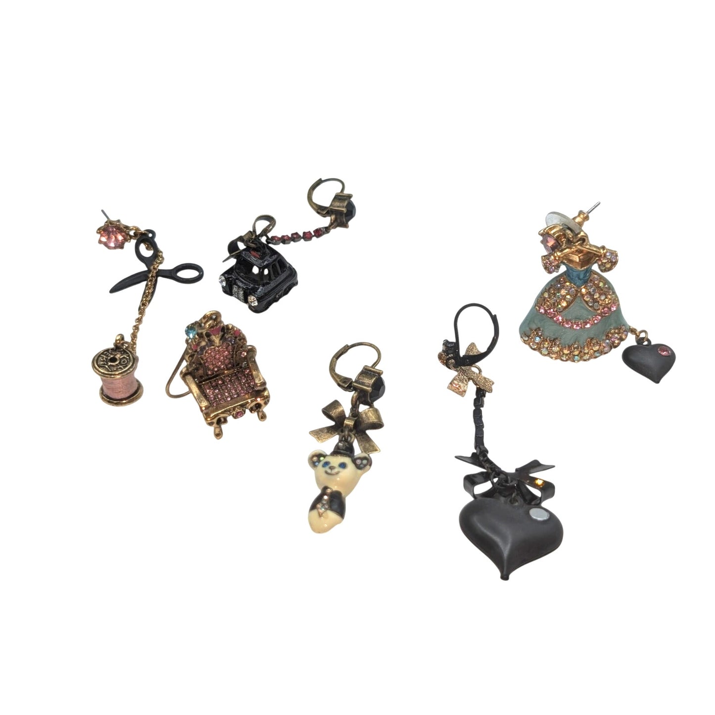 Lot of Six Single Betsey Johnson Earrings & Pieces