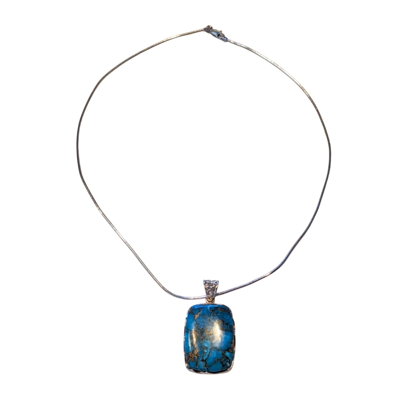 VTG 925 Sterling Silver Copper Turquoise Pendant on Sterling 18" Cable Wire