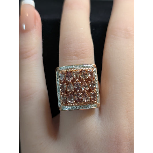 Sterling Rose Vermeil 2.75 CTW Color Change Garnet Diamond Cluster Ring Sz 5.75